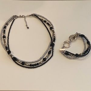 Silver & black beaded Necklace & Bracelet set